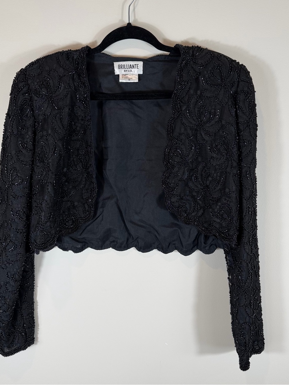 Vintage Brilliante Black Beaded Cropped Sequin Jacket Size Medium
